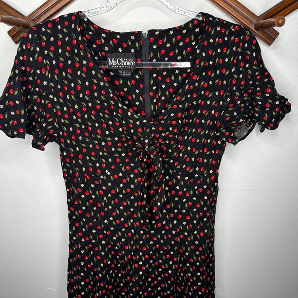 Vintage Ms Chloe Cherry Print Flutter Sleeve Dress - Picture 1 of 5